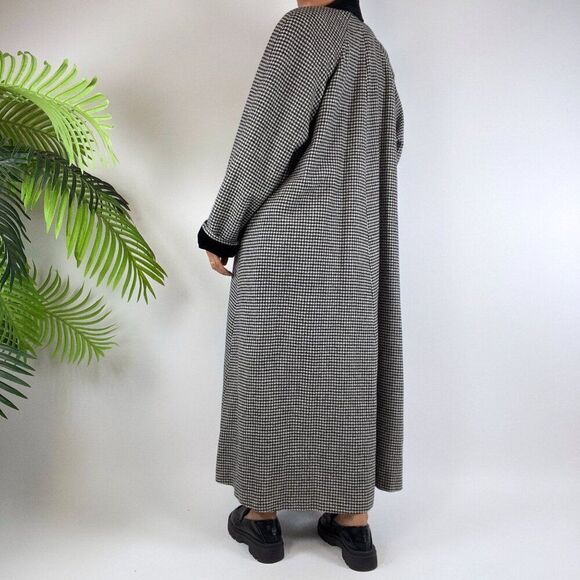 Vintage 90s Grunge Classy Streetwear Winter Full Houndstooth Dress Wool Coat /12 - Picture 2 of 9